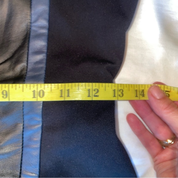 J. Crew Long Sleeved Black Dress with Black and Navy Leather Front 00 - Picture 11 of 12